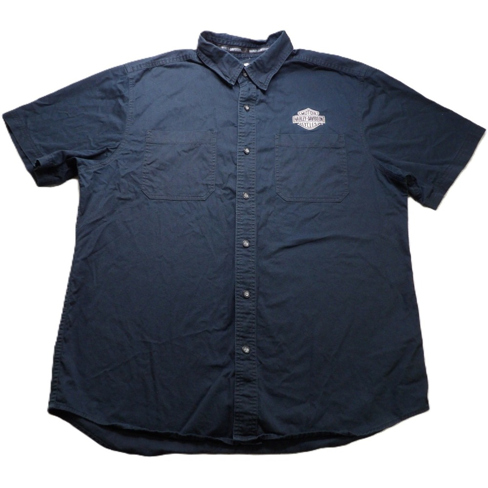 Harley-Davidson Men Shirt XL Black Short Sleeve Bar Shield Button Up Cotton Logo